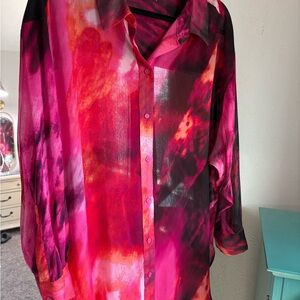 DKNY Vibrant Pink and Red Blouse